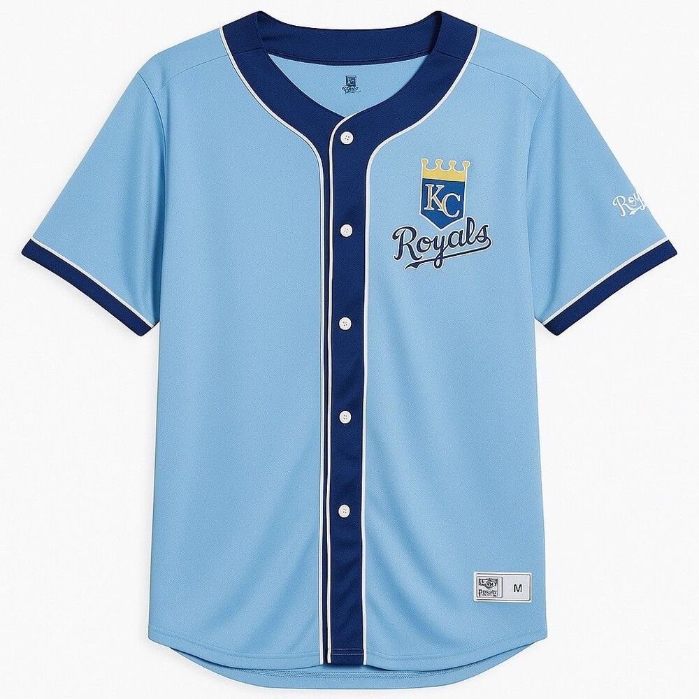 Kansas City Royals Cooperstown Jersey Light Blue Button-Up Men’s 2XL